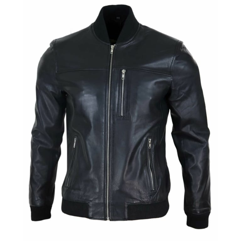 Mens Black Leather Bomber Jacket: Buy Online - Happy Gentleman