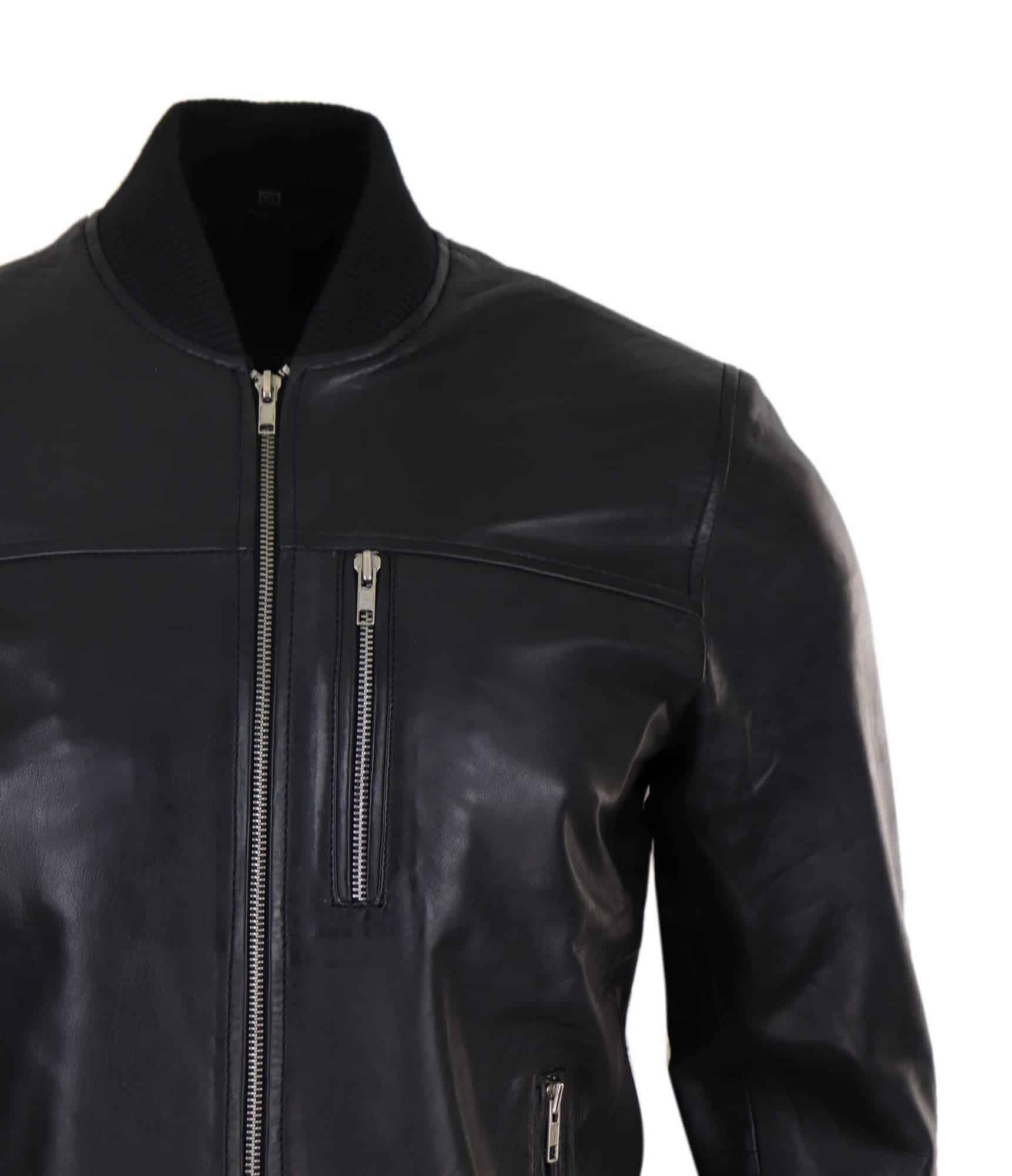 Mens Black Leather Bomber Jacket: Buy Online - Happy Gentleman