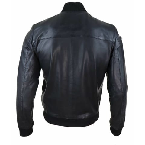 Mens Black Leather Bomber Jacket: Buy Online - Happy Gentleman