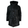 Mens Real Shearling Sheepskin 3/4 Hood Duffle Jacket Black Fur Warm Winter