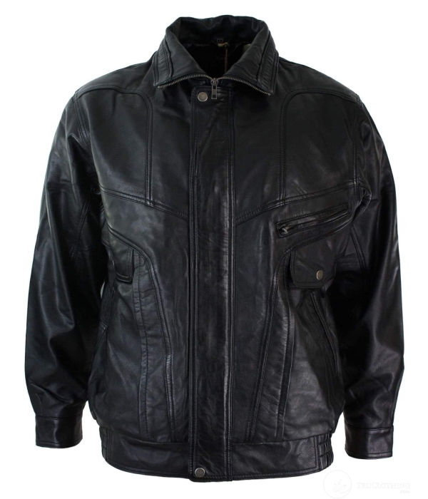 Mens Classic Bomber Black Nubuck Washed Brown Real Leather Jacket-Black