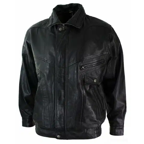 Mens Classic Bomber Black Nubuck Washed Brown Real Leather Jacket-Black