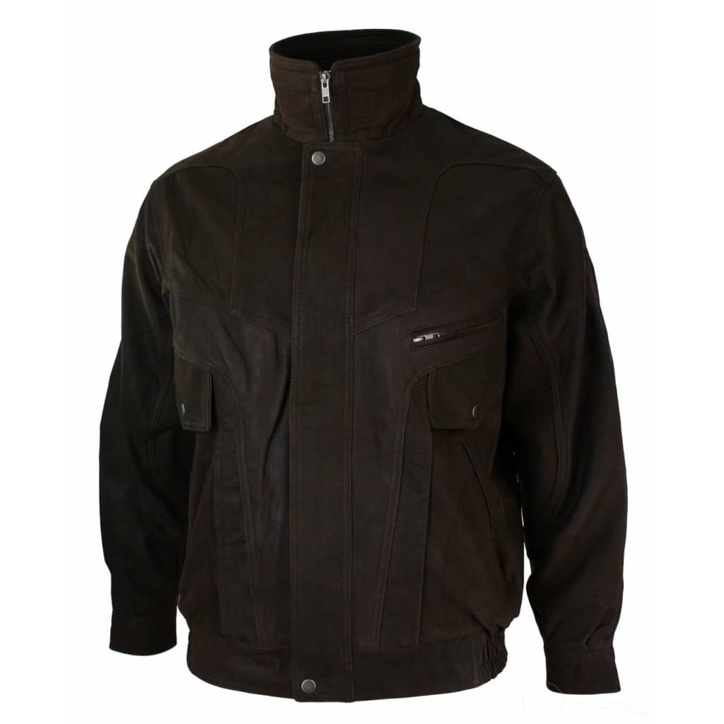 Mens Classic Bomber Black Nubuck Washed Brown Real Leather Jacket-Brown ...