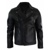 Real Leather Slim Fit Cross Zip Retro Vintage Brando Mens Jacket Vintage Biker-Black