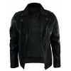 Real Leather Slim Fit Cross Zip Retro Vintage Brando Mens Jacket Vintage Biker-Black