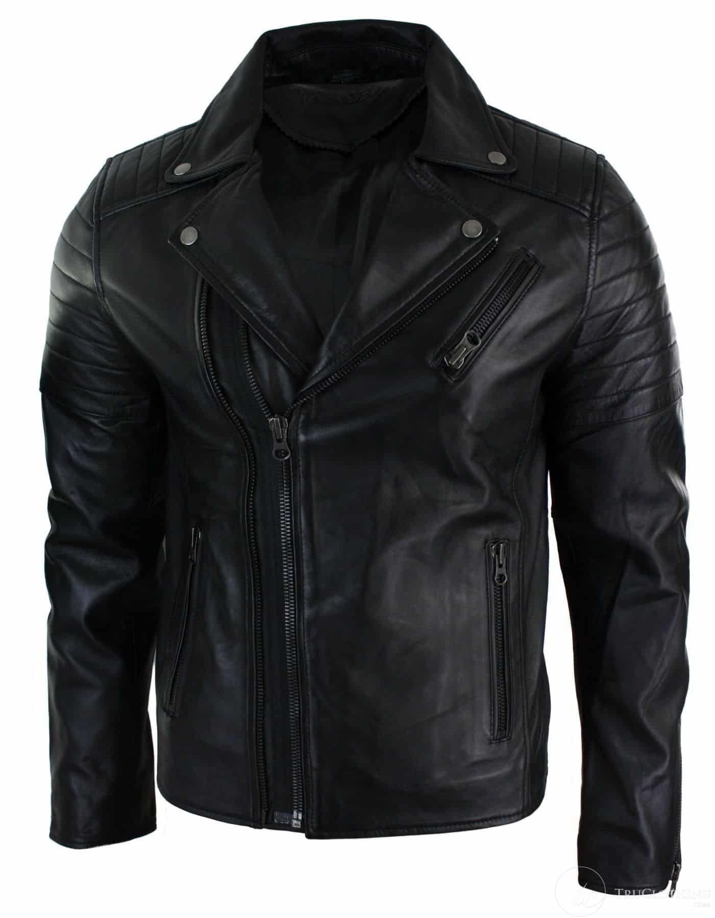 Real Leather Slim Fit Cross Zip Retro Vinta