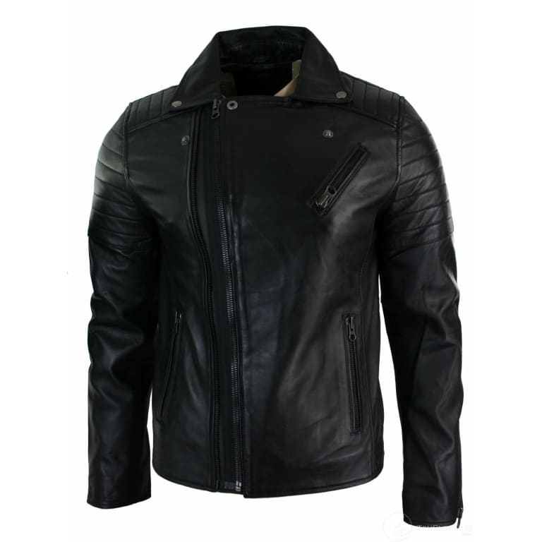 Real Leather Slim Fit Cross Zip Retro Vintage Brando Mens Jacket Vintage Biker Black Buy Online 