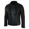Real Leather Slim Fit Mens Cross Zip Retro Vintage Brando Jacket Vintage Biker-Ruboff Black