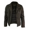 Real Leather Slim Fit Cross Zip Retro Vintage Brando Mens Jacket Vintage Biker-Brown