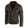 Real Leather Slim Fit Cross Zip Retro Vintage Brando Mens Jacket Vintage Biker-Brown