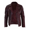 Real Leather Slim Fit Cross Zip Retro Vintage Brando Mens Jacket Vintage Biker-Burgundy