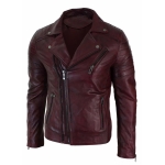 Real Leather Slim Fit Cross Zip Retro Vintage Brando Mens Jacket ...