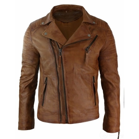 Real Leather Slim Fit Cross Zip Mens Retro Vintage Brando Jacket ...