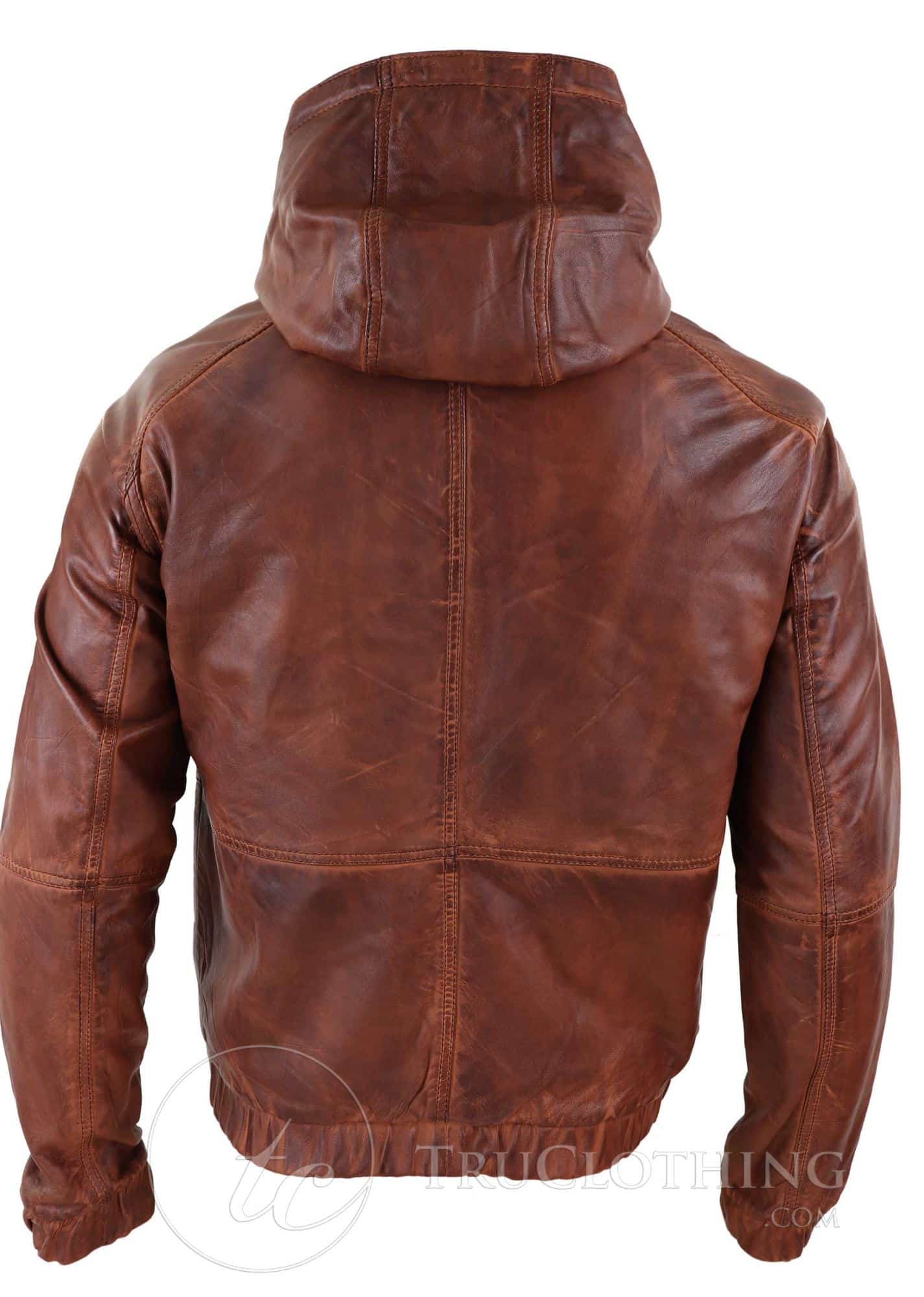 Mens Real Leather Bomber Hood Jacket - Tan: Buy Online - Happy ...