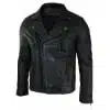 Real Leather Slim Fit Mens Cross Zip Retro Vintage Brando Jacket Vintage Biker-Ruboff Black
