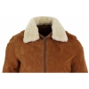 Mens Real Suede Varsity Bomber Jacket with Removable Collar - Tan