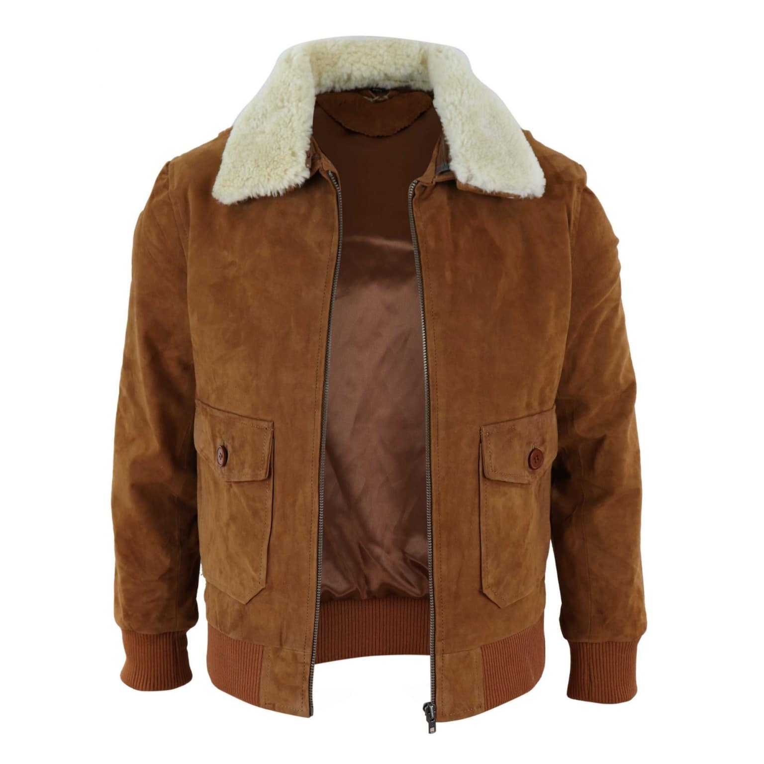 Mens Real Suede Varsity Bomber Jacket with Removable Collar - Tan: Buy ...