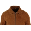 Mens Real Suede Varsity Bomber Jacket with Removable Collar - Tan