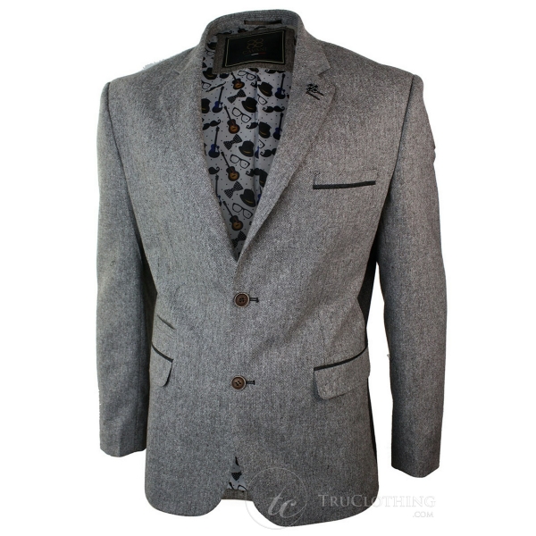 Herren Hellbraun Herringbone Tweed Vintage Slim Fit Blazer Smart Casual Jacke