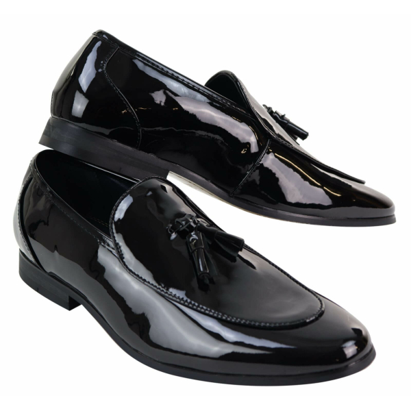Mens Black Patent Shoes with Tassel