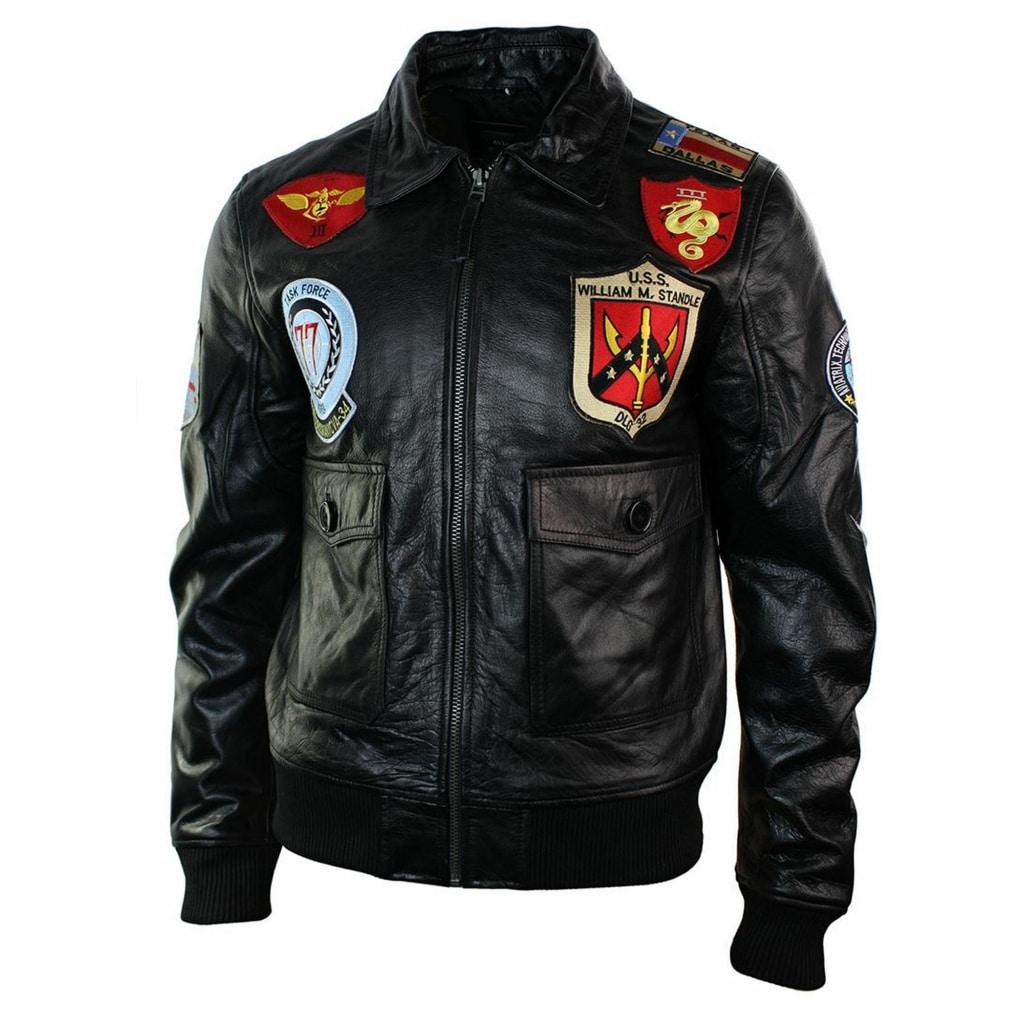 Mens Real Leather US Aviator Air Force Pilot Flying Bomber Jacket Black ...