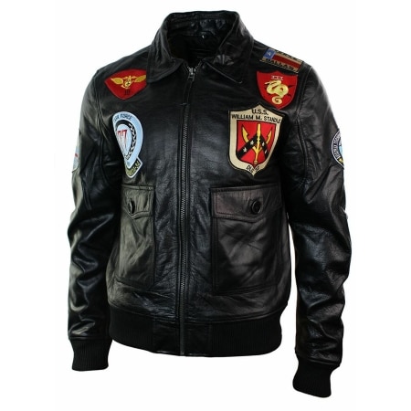 Mens Real Leather US Aviator Air Force Pilot Flying Bomber Jacket Black ...
