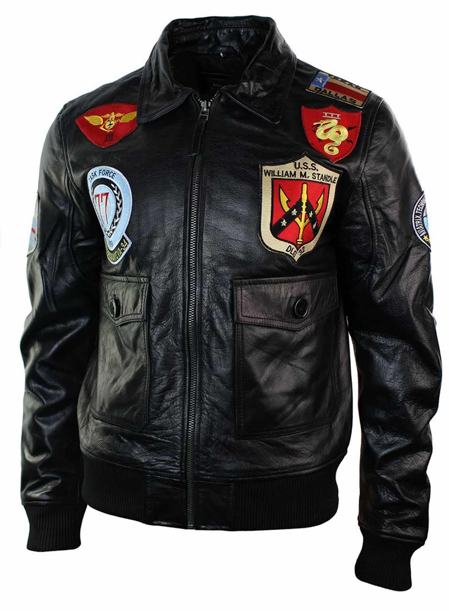 Mens Real Leather US Aviator Air Force Pilot Flying Bomber Jacket Black ...