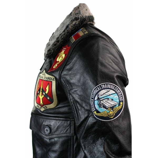 Mens Real Leather US Aviator Air Force Pilot Flying Bomber Jacket Black Fur Collar-Black