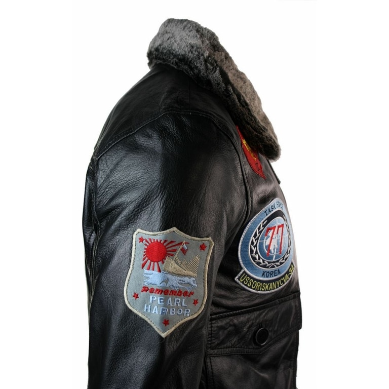 Mens Real Leather US Aviator Air Force Pilot Flying Bomber Jacket Black ...