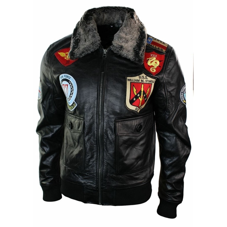 Mens Real Leather US Aviator Air Force Pilot Flying Bomber Jacket Black ...