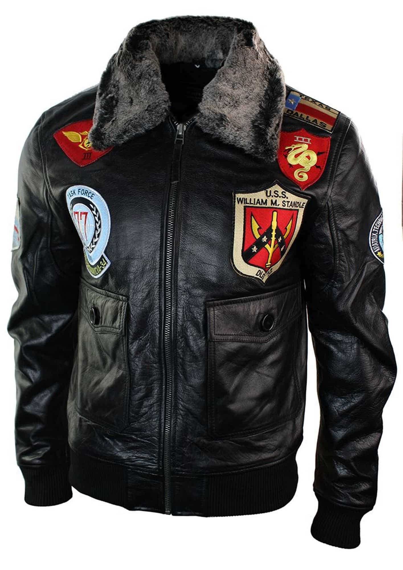 Mens Real Leather Us Aviator Air Force Pilot Flying Bomber Jacket Black