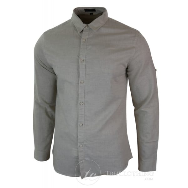 Z301 - Mens Summer Holiday Linen Collar Shirt Button Beach Light Slim Fit Half Full Sleeve - Beige
