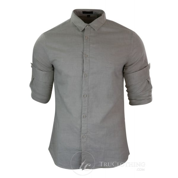 Z301 - Mens Summer Holiday Linen Collar Shirt Button Beach Light Slim Fit Half Full Sleeve - Beige