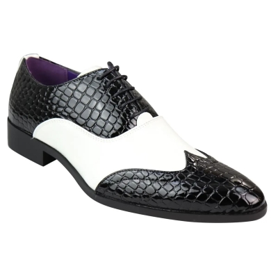 Herren Faux Croc Skin Schwarz &amp; Weiß Schuhe