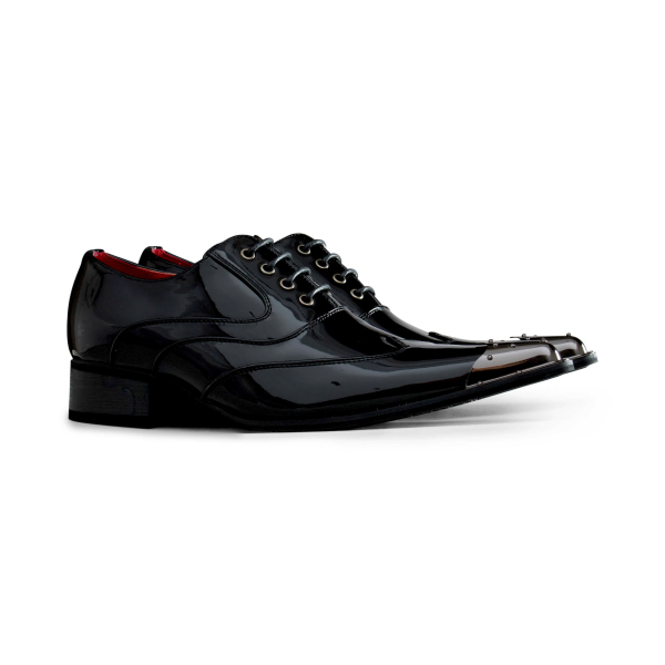 Mens Black Patent Shoes with Metal Toe