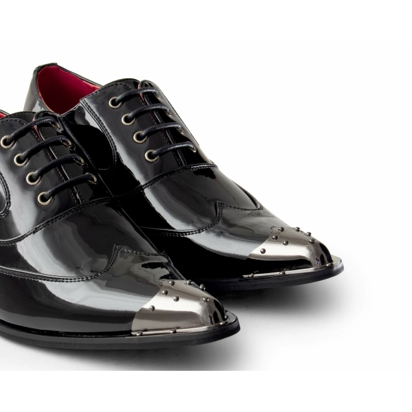 Mens Black Patent Shoes with Metal Toe
