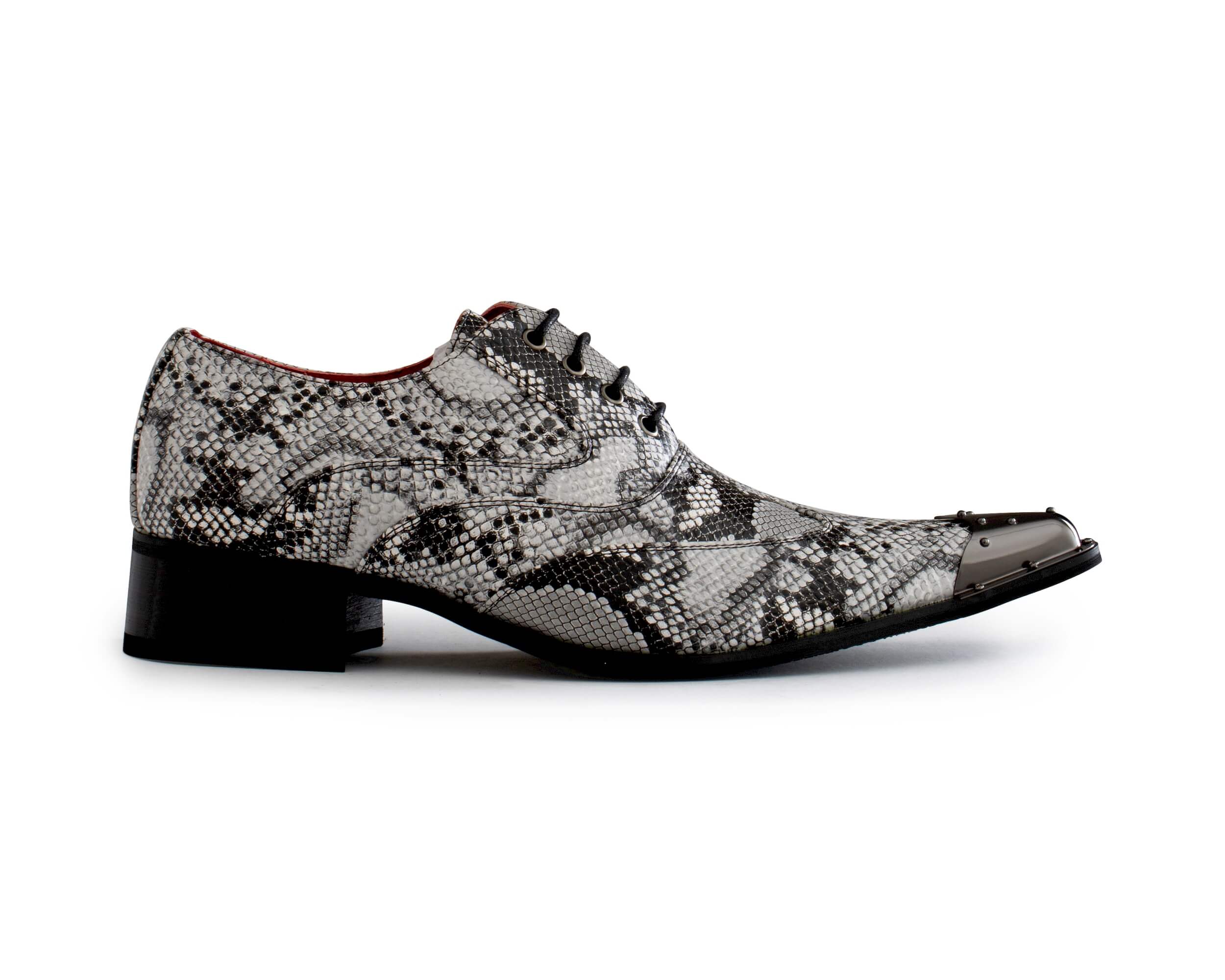 Mens Metal Pointed Metal Toe Patent Leather Dress Formal Shoes Snakeskin  Pattern