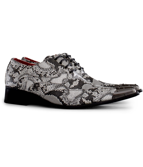 Mens Grey Snakeskin Design Shoes with Metal Toe