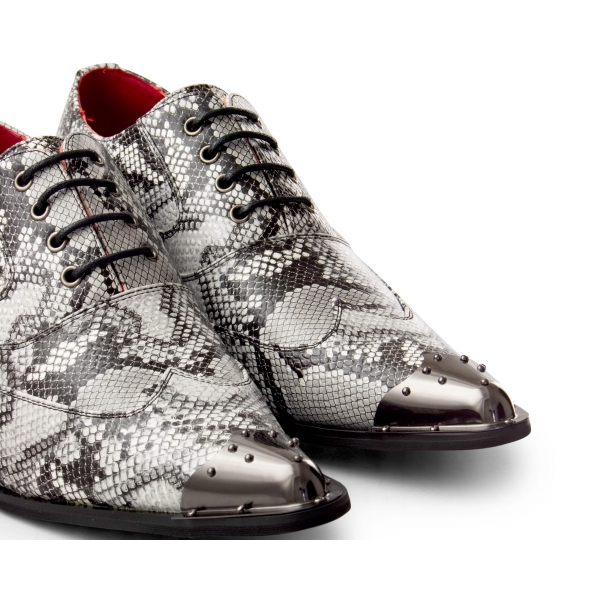 Mens Grey Snakeskin Design Shoes with Metal Toe
