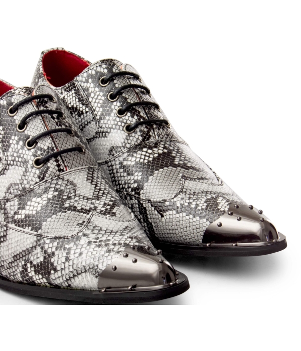 Mens Grey Snakeskin Design Shoes with Metal Toe