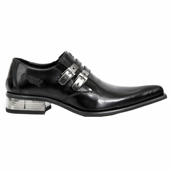NEW ROCK M-2246-S14 NEWMAN SHOES Black Leather Buckle Steel Heel