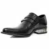 NEW ROCK M-2246-S14 NEWMAN SHOES Black Leather Buckle Steel Heel