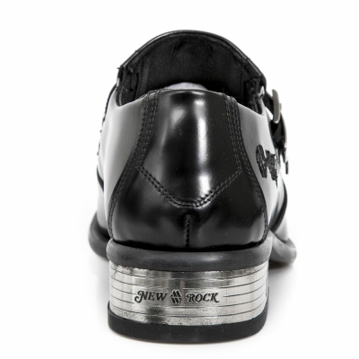 NEW ROCK M-2246-S14 NEWMAN SHOES Black Leather Buckle Steel Heel: Buy ...