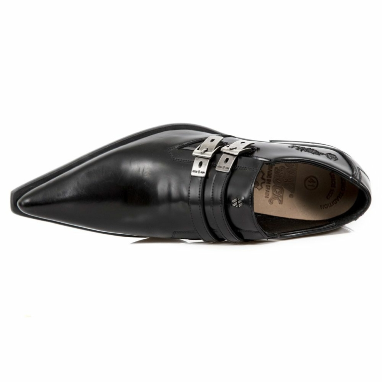 NEW ROCK M-2246-S14 NEWMAN SHOES Black Leather Buckle Steel Heel: Buy ...