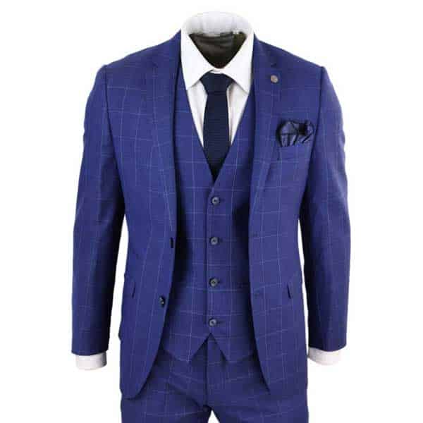 Mens Wedding All Blue 3 Piece Suit Blazer Waistcoat Trousers Short Regular Long 