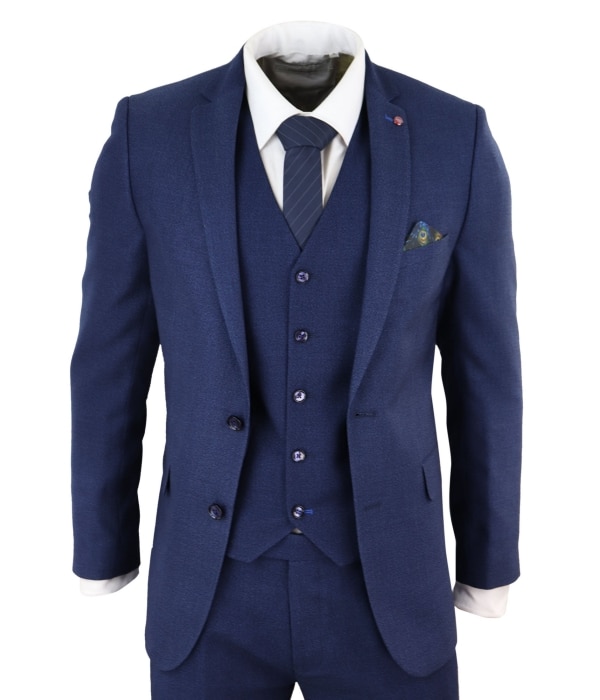 Mens Navy Blue Slim Fit 3 Piece Suit