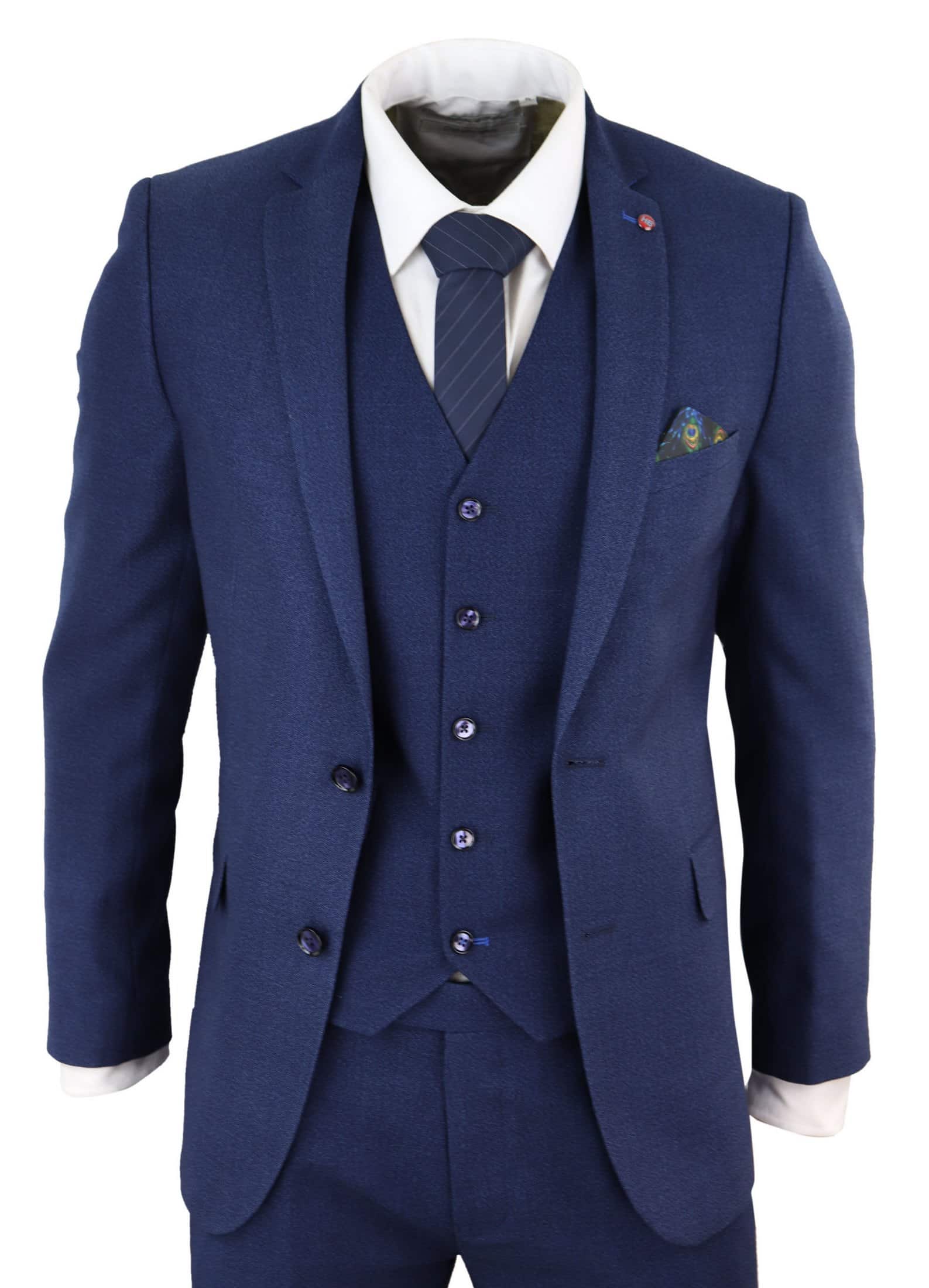 Buy Men Navy Slim Fit Solid Formal Three Piece Suit Online