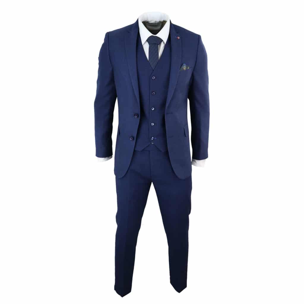 Mens Navy Blue Slim Fit 3 Piece Suit: Buy Online - Happy Gentleman