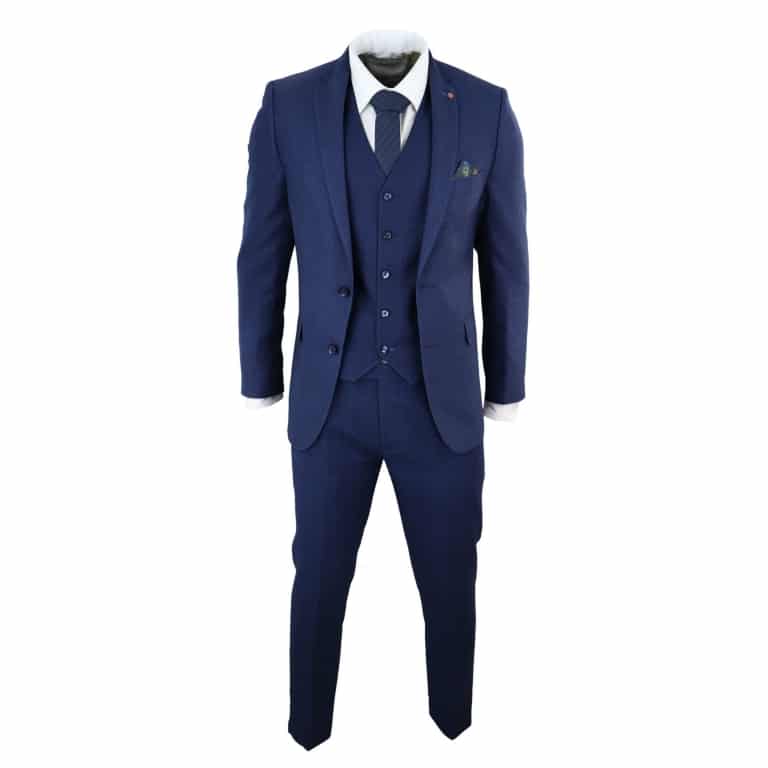 Mens Navy Blue Slim Fit 3 Piece Suit: Buy Online - Happy Gentleman