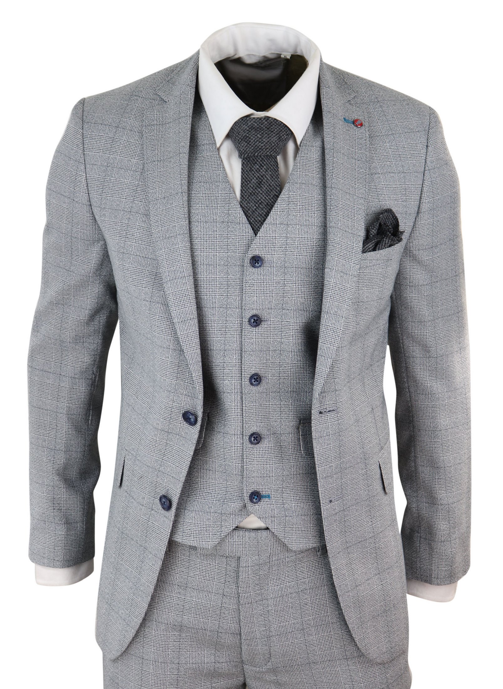 Mens Grey Check 3 Piece Slim Fit Suit | Happy Gentleman